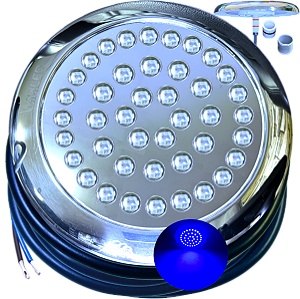 Luminária Refletor Azul Royal 35W 12V Mono Cromatica P/ Piscinas Lagos IP68 125mm Rosca Pressão 1/2 3/4 16mm 21mm 25mm A Prova D’água IP68