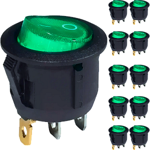 Chave Gangorra KCD1-106N Verde Neon Redonda On Off 3-Terminais Botão Liga Desliga KCD1-106