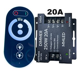 Controladora DIMMER TOUCH Screen 250W 20A 12V 24V Comando Analógico P/ Fita LEDs de Cor única