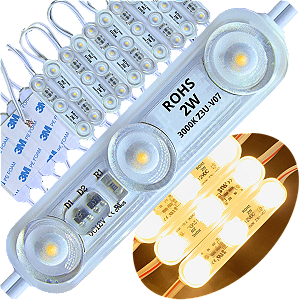 Módulo LED 7370 2W Branco Quente 3.000k 3-LEDs SUPER PREMIUM Injetado Coreano IP68 7cm 12V Com Lente 180º