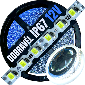 Ultra Fita LED Maleável IP67 6MM A Prova Dagua Branco Puro 6.500k 12V 8W 120LED /mt Zig Zag Faz Curvas 90º