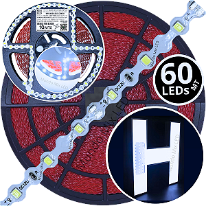 Ultra Fita LED Maleável 60-LEDs 6,48W /MT 12V 8000k Branco FRIO ZIG ZAG 6,5mm IP67 S A Prova Dagua Curvas 90º 6,5Watts 60LEDs