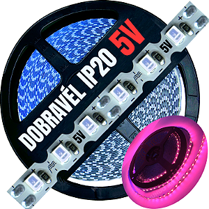 Fita LED 5Volts 6mm 9W 120LED 5V MT Rosa Pink Zig Zag Faz Dobrável Faz Curvas 90º