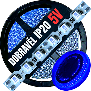 Fita LED 5Volts 6mm 9W 120LED 5V MT Azul Royal Zig Zag Faz Dobrável Faz Curvas 90º