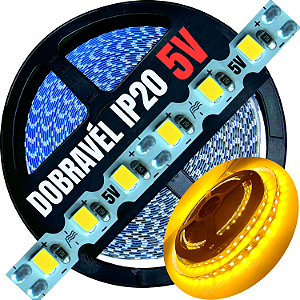 Fita LED 5Volts 6mm 9W 120LED 5V MT Amarelo Âmbar Zig Zag Faz Dobrável Faz Curvas 90º