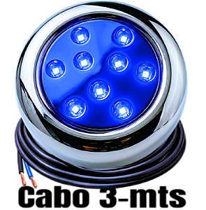 Luminária P/ Piscinas 12W AZUL Royal 12V IP68 80mm 4IN1 1/2 3/4 Mono Cromatico A Prova D’água 9w Aço Inox iluminação Super LED