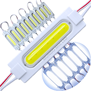 Módulo LED COB 7050 2W 12V Branco Frio 7000K 6-LEDs Lente 180º IP67 12Volts injetado P/ Letras Caixas Letreiros