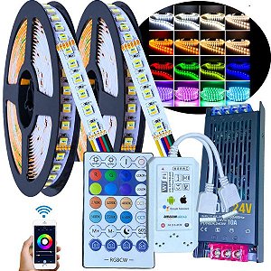 KIT 10MTS Fita LED RGBW+WW 24V Analógica 180LEDs 19W /MT IP20 + Fonte SLIM 24Volts 110v/220v + Controlador WIFI SMART MAGIC HOME PRO Alto Brilho P/ Perfil Sanca 24Volts