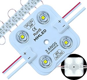 Módulo LED 7030 2W 4-LEDs COREANO IP68 Branco FRIO 6500k Premium 12V Com Lente 180º Injetado P/ Letras Caixas Caixas - 03 ANOS DE GARANTIA 4LED