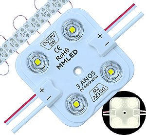 Módulo LED 7030 2W 4-LEDs COREANO IP68 Branco Puro 6000k Premium 12V Com Lente 180º Injetado P/ Letras Caixas Caixas - 03 ANOS DE GARANTIA 4LED