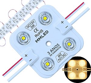 Módulo LED 7030 2W 4-LEDs COREANO IP68 Branco Quente 3000k Premium 12V Com Lente 180º Injetado P/ Letras Caixas Caixas - 03 ANOS DE GARANTIA 4LED