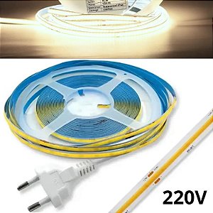 10 Metros Fita LED COB ( 220V ) 4000k Direto Na Rede Energia 150W 320LEDs Branco Morno 4.00k Para Perfil Sanca 227V