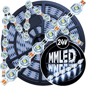 Fita LED CM48 3030s Maleável 48 LEDs ( 24V ) 17W /mt 12mm Branco Frio 10.000k ZIG ZAG IP67 S A Prova Dagua Curvas 90º 17Watts 48LEDs 8000k 24Volts Iluminação Lateral 180°