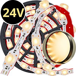Fita LED Mega Lente CC18 Maleável 18LEDs ( 24V ) 28.8W /mt 22mm Branco Quente 3.200k C/ Lente 170º ZIG ZAG IP67 S A Prova Dagua Curvas 90º 3030 28.8Watts 18LEDs CC-18 3000k 24Volts