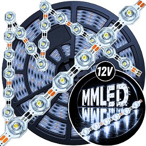 Fita LED CM48 3030s Maleável 48LEDs ( 12V ) 17W /mt 12mm Branco Frio 10.000k ZIG ZAG IP67 S A Prova Dagua Curvas 90º 17Watts 48LEDs 8000k 12Volts Iluminação Lateral 180°