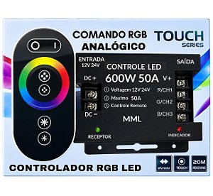 Controladora RGB 600W 50A Touch Screen 12V 24V Comando RGB Analógico P/ Fitas Módulos LEDs RGB