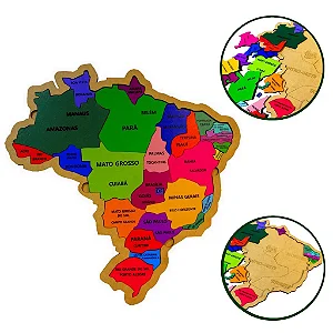 Mapa Do Brasil Grande Capitais MDF Quebra-cabeça Educativo