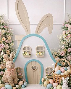 Casinha Orelha Bege com detalhe azul - Tradicional