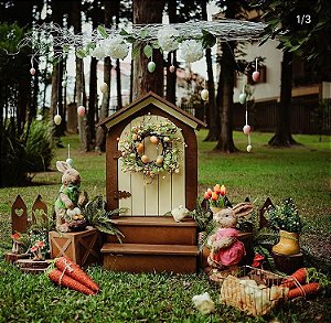 Casinha de Páscoa com Degrau - Rústico com Amarelo