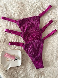 Calcinha fio dental com renda e regulagem - violeta