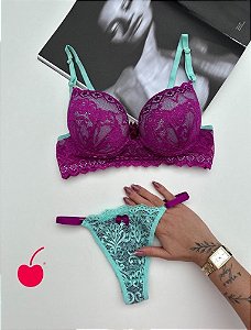 Conjunto Zoe - todo em renda, sutiã com bojo