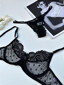 Conjunto Ousada Preto - Sutiã sem bojo e com aro