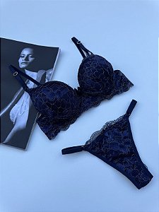 Conjunto Poder - Sutiã com bojo e aro - azul marinho