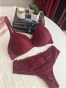 Conjunto sutiã com bojo e calcinha fio duplo - cor vinho M