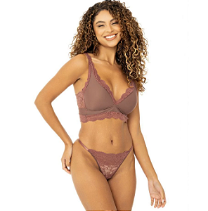 Calcinha fio duplo com ajuste na lateral (string) em renda e microfibra