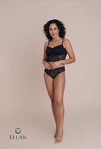 Top alongado em renda sem bojo e sem aro, com forro - Preto