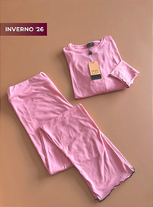Conjunto de Pijama com detalhe em picô - toque de pêssego - rosa bebê