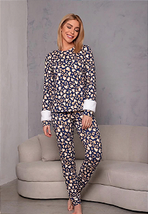 Conjunto de Pijama - toque de pêssego - azul marinho