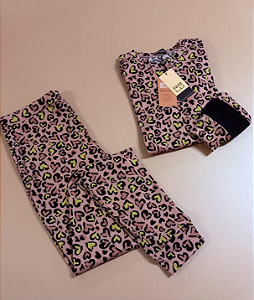Pijama toque de pêssego canelado - Salmão com corações