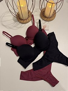 Conjunto sutiã com bojo e calcinha fio duplo - liso