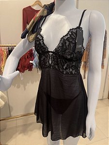 Camisola fetich em tule e renda - acompanha calcinha fio