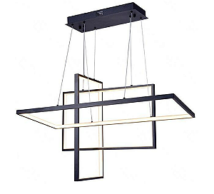 Lustre Pendente Retangular Preto Led 80X40 Branco Quente