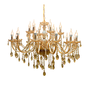 Lustre Luminária De Cristal Champanhe 18 Braços Com 18 lâmpadas Branco Quente