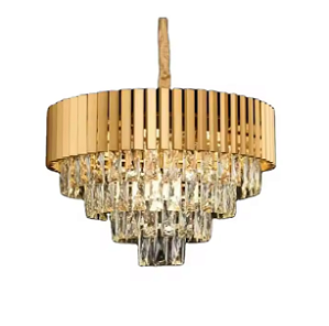 Lustre Pendente De Cristal Redondo Dourado 50cm + 8 Lâmpadas Branco Quente