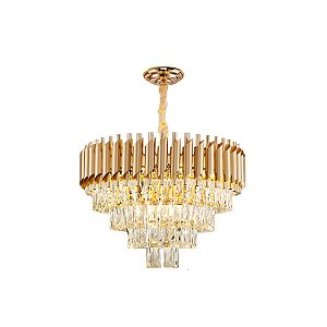 Lustre Pendente De Cristal Transparente Dourado 50cm Redondo