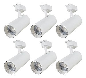 Kit 6 Spots Branco 30w Trilho Bivolt Branco Frio 6500K