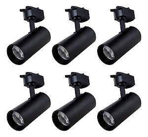 Kit 6 Spots Preto 30w Trilho Bivolt 2400lm Branco Quente
