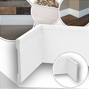 Rodapé de Poliestireno 7 cm Altura Branco Frisado (10mm x 2 metros)