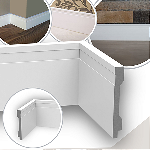 Kit 5 Barras Rodapé de Poliestireno 10 cm Altura Branco Frisado (13mm x 2 metros)