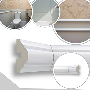 Kit 5 Barras Rodameio Boiserie de Poliestireno Moldura Branco Roda Meio (4cm x 2 metros)