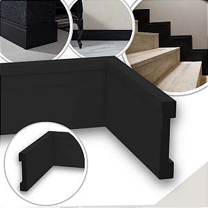 Rodapé Guarnição de Poliestireno 7 cm Alt Alizar Preto Frisado (13mm x 2,40 metros)