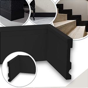 Kit 10 Barras Rodapé Guarnição de Poliestireno 10 cm Alt Alizar Preto Frisado (13mm x 2,40 metros)