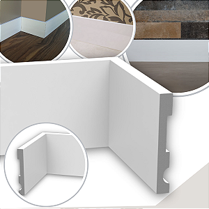 Kit 5 Barras Rodapé Guarnição de Poliestireno 10 cm Alt Alizar Branco Liso (13mm x 2,40 metros)