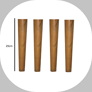 Pé Palito de Madeira 25cm c/ 4 unidades + base + parafusos