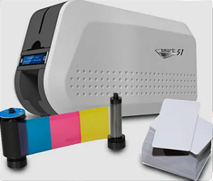 Impressora de Cartão PVC IDP SMART CH - 51S PRO Single Side - Combo suprimentos 1 Ribbon Color 100 Imagens + 100 PVC Card