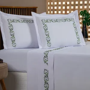 Jogo de Lençol Casal Queen Size Percal 200 Fios Bordado Completo 4 Peças